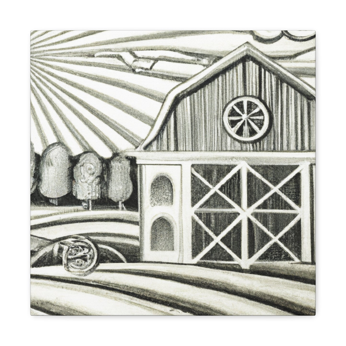 Barn at Sunrise Painting - Canvas