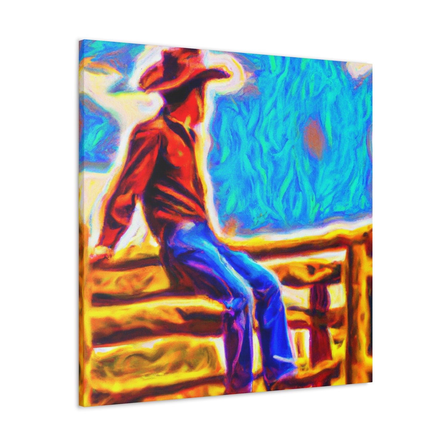 Cowboy on Fencepost - Canvas