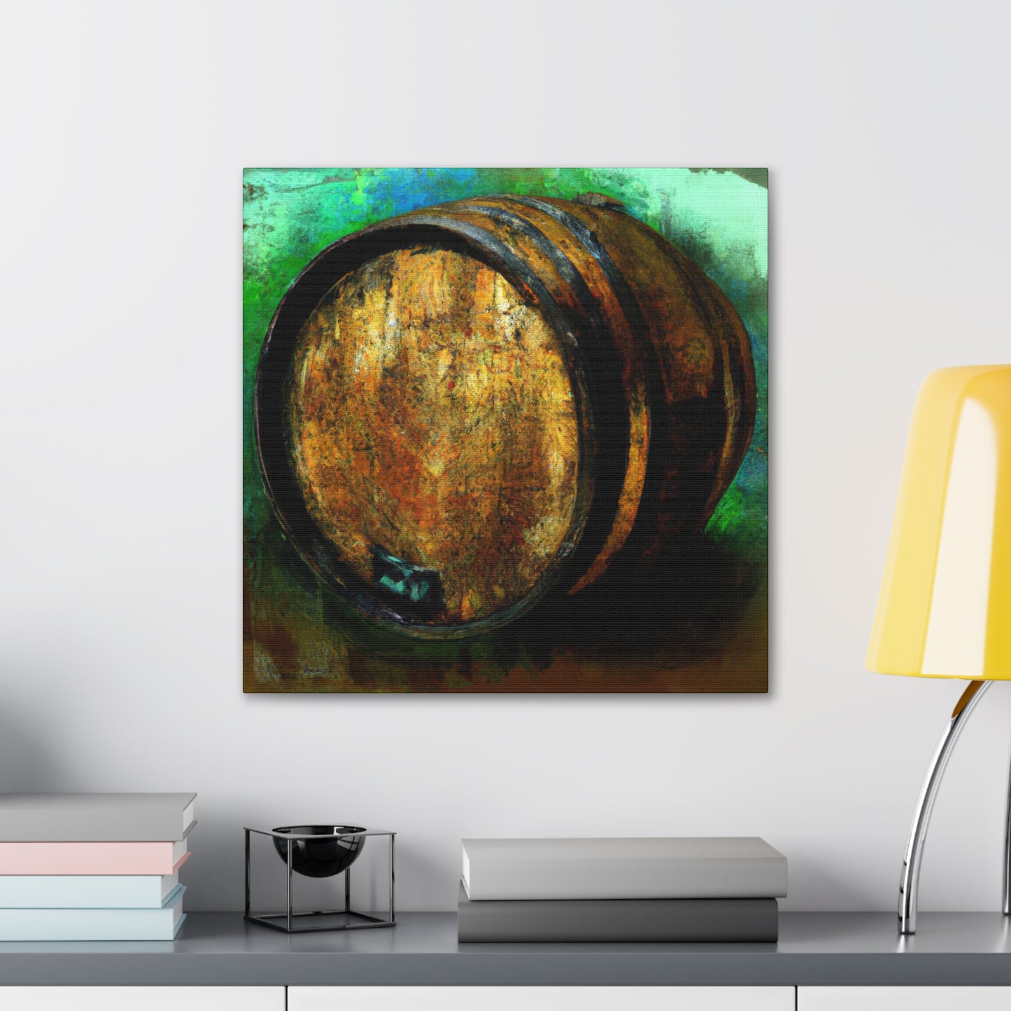 "Whiskey Barrels Glistening". - Canvas