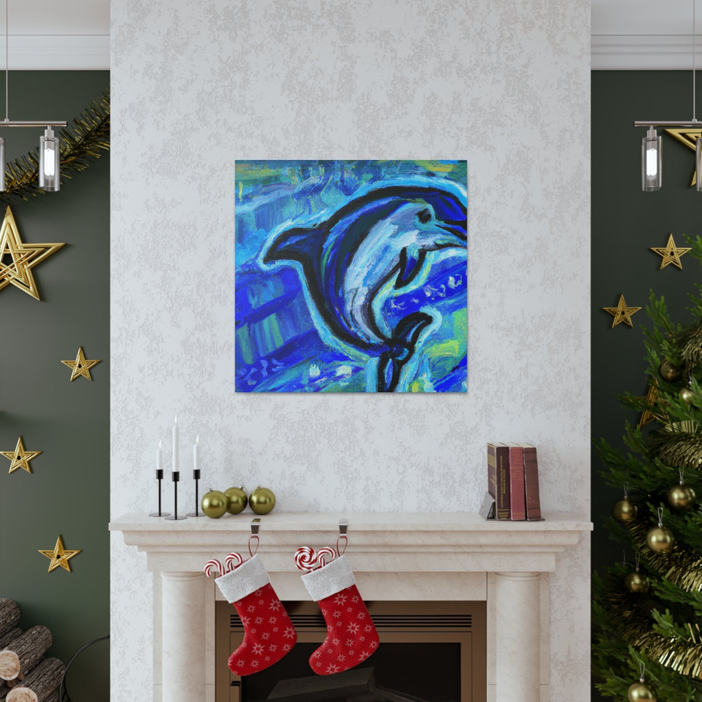 Dolphin in Blue Spray - Canvas