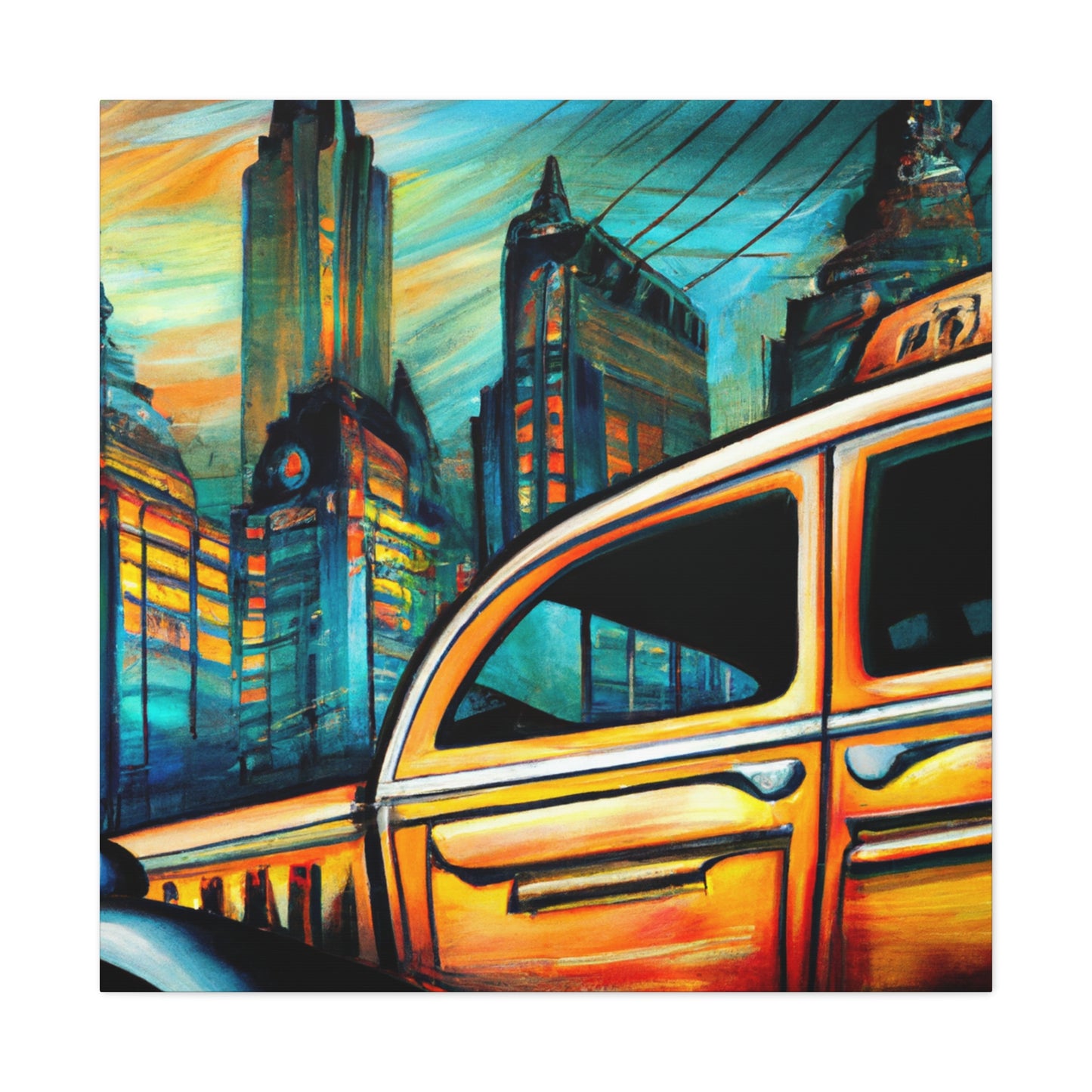 "Taxi at Midnight Glow" - Canvas