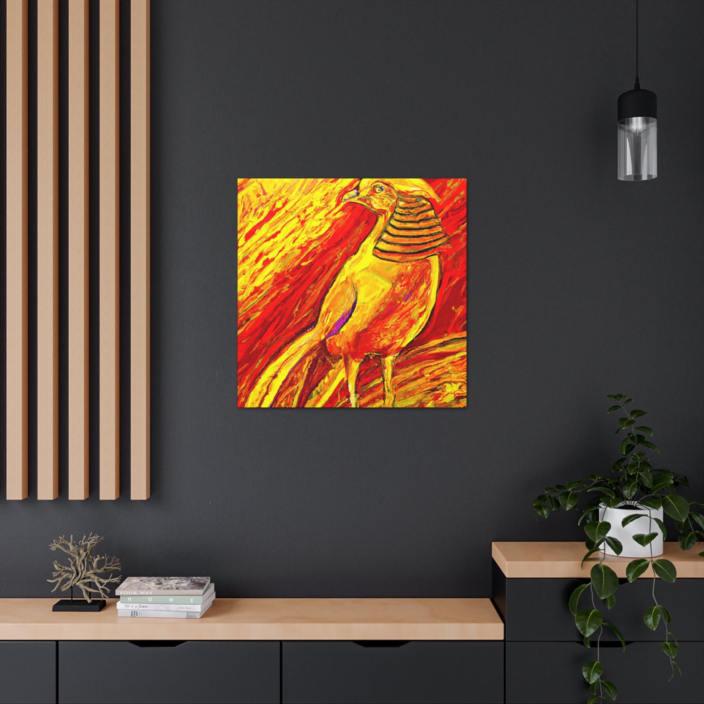 The Golden Pheasant was a popular Art Deco-style design popularized during the 1920s. It is characterized by the use of symmetrical, angular shapes, and sunburst and chevron motifs, often in strong colors - Canvas