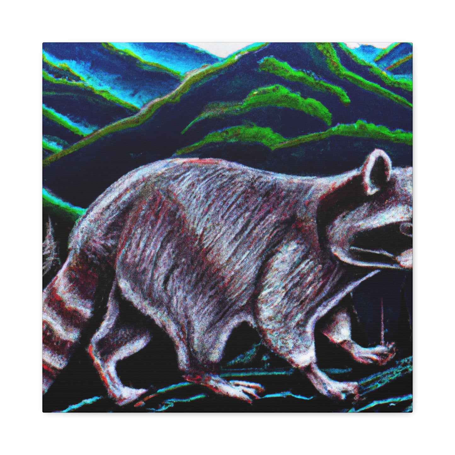 "Raccoon in Moonlight Scene" - Canvas