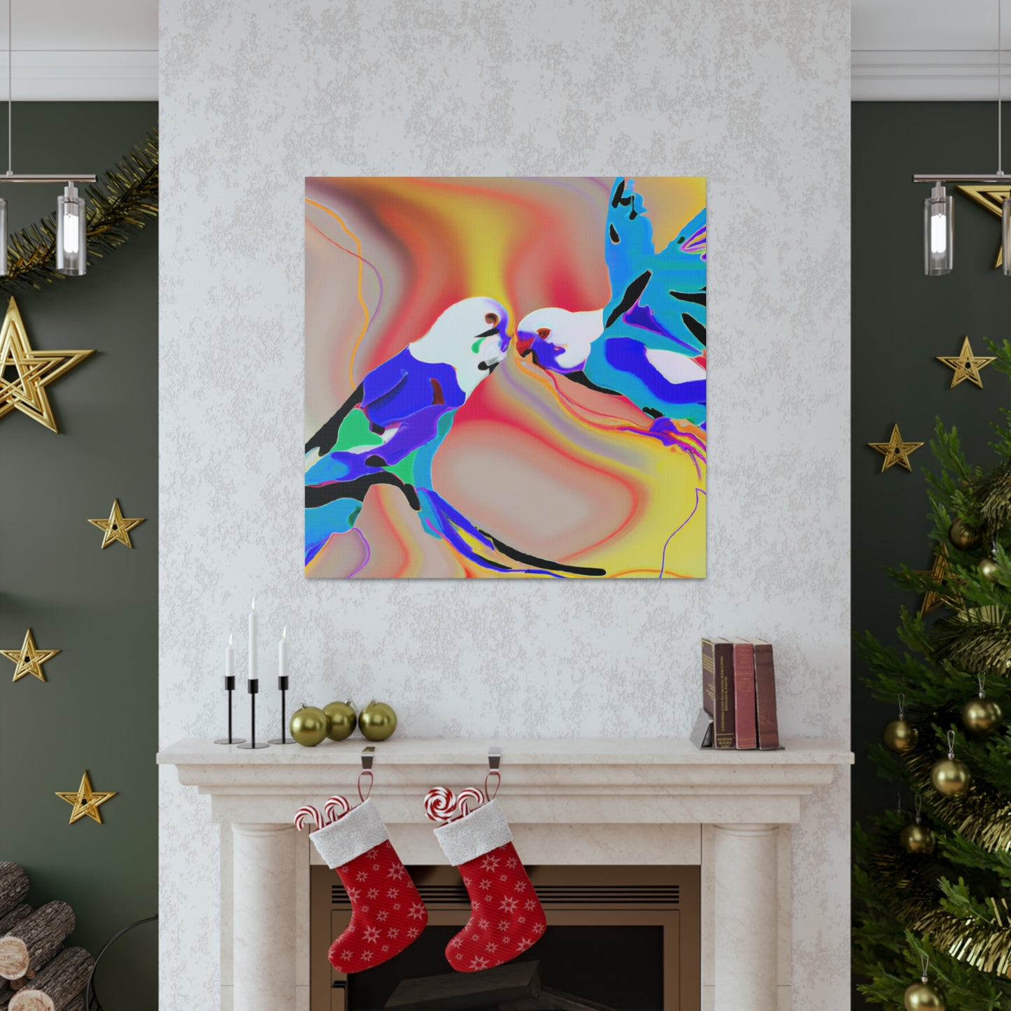 Parakeets in Flight. - Canvas