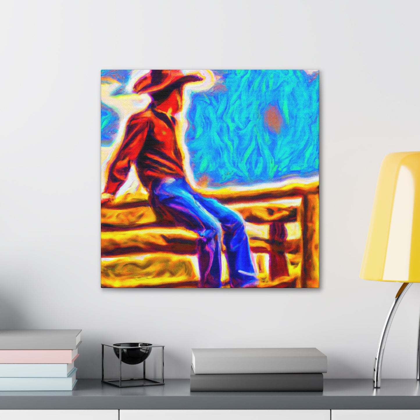 Cowboy on Fencepost - Canvas