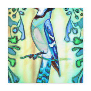 "Blue Jay's Captivating Flight" - Canvas