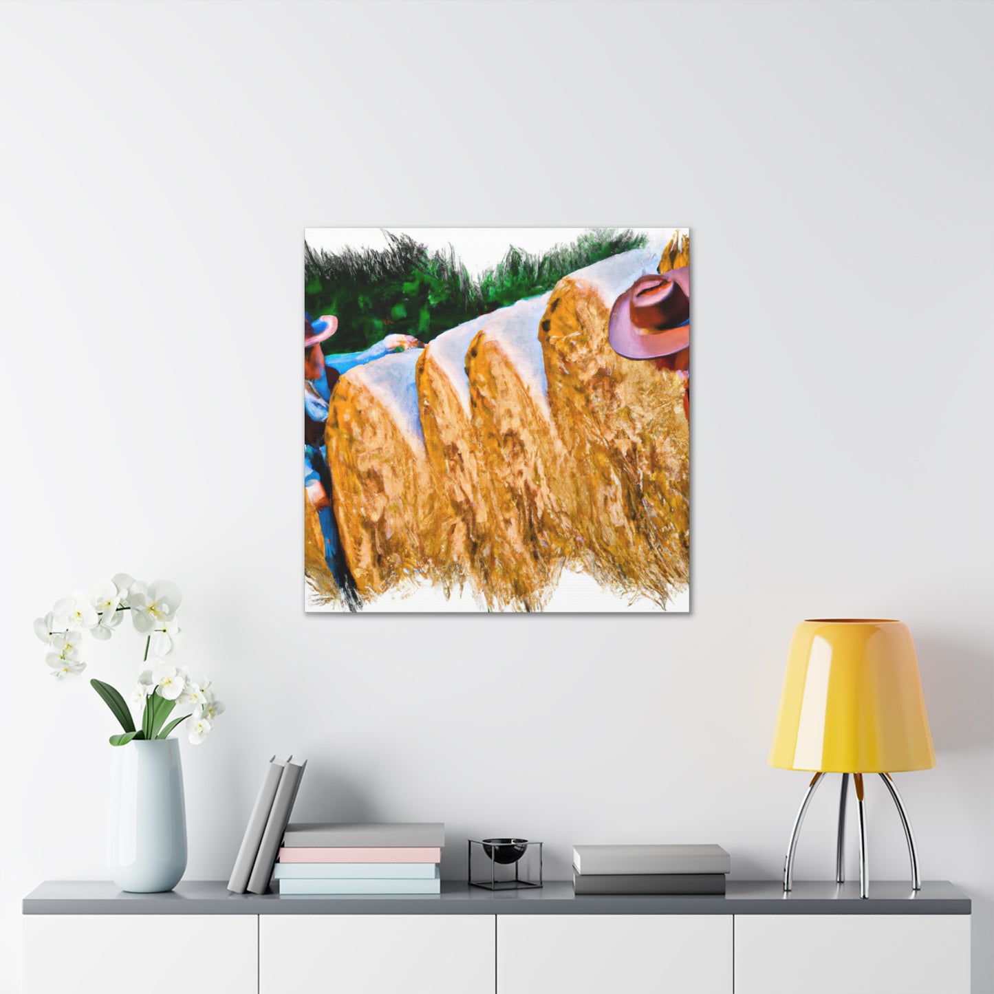 "Hay Bales Glow Blue" - Canvas