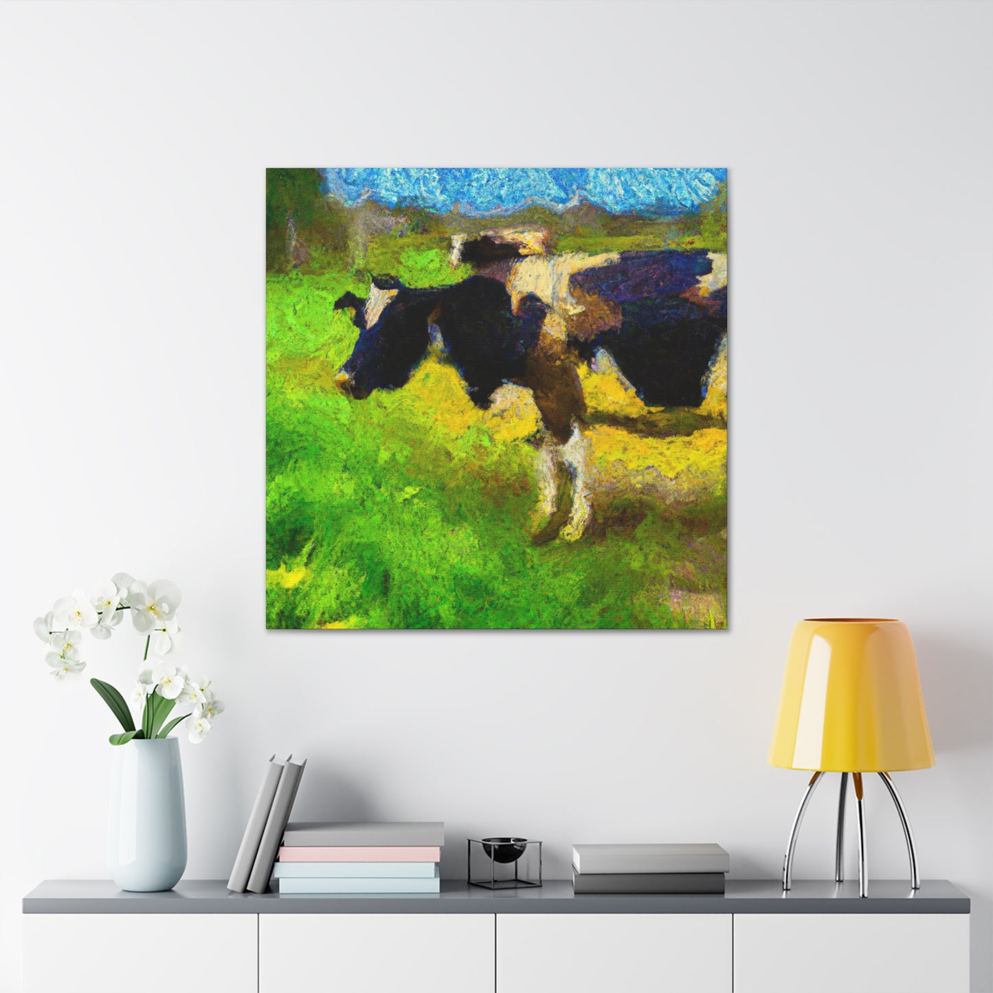 "Cow grazing, Impressionism" - Canvas