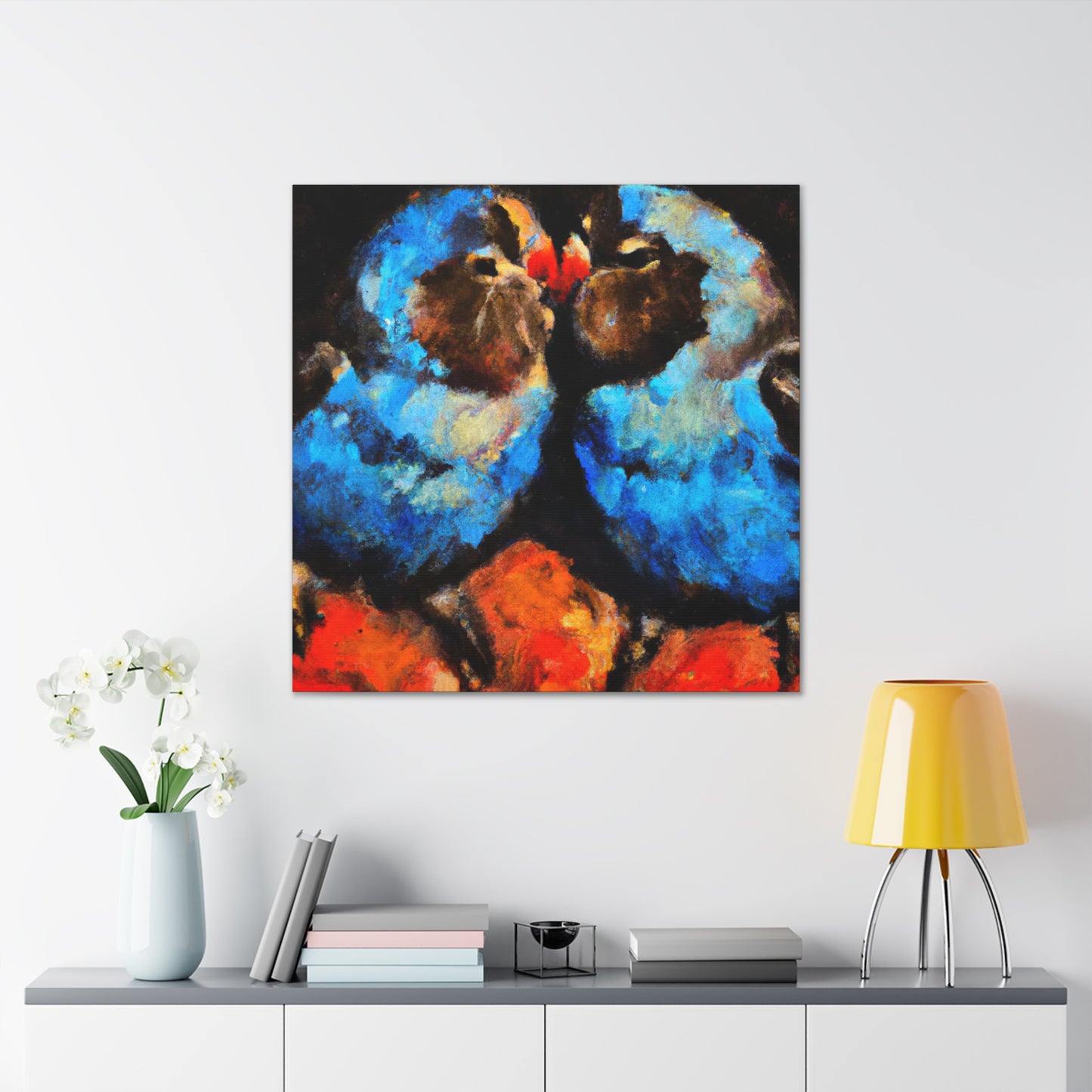 "Lovebirds in Moonlit Nocturne - Canvas