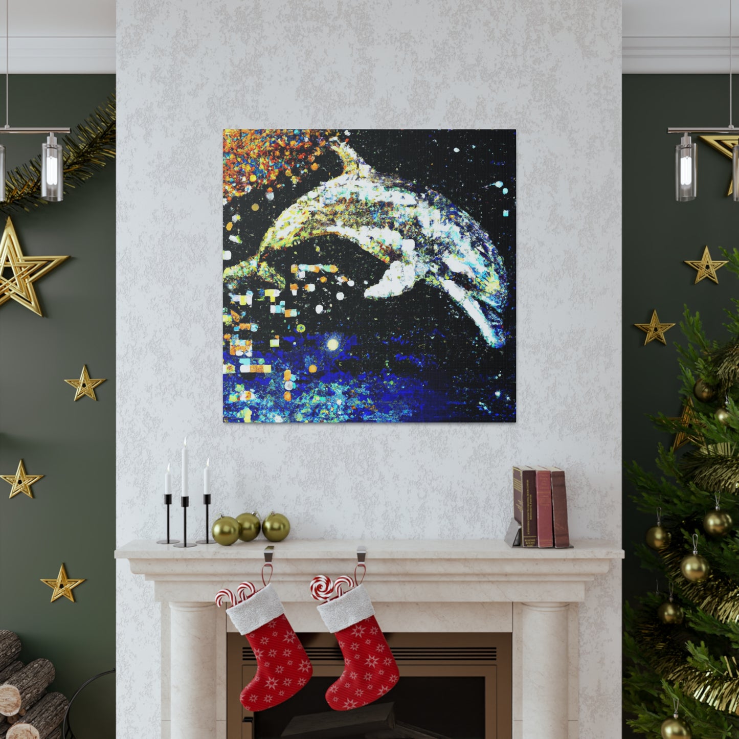 Dolphins in Pointillism - Canvas