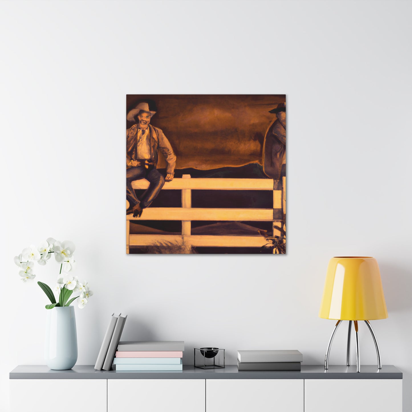 Cowboy on Rustic Fence - Canvas