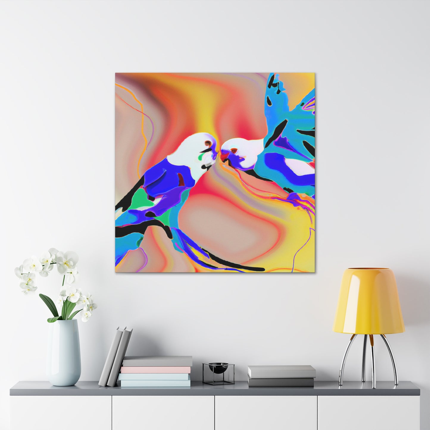 Parakeets in Flight. - Canvas