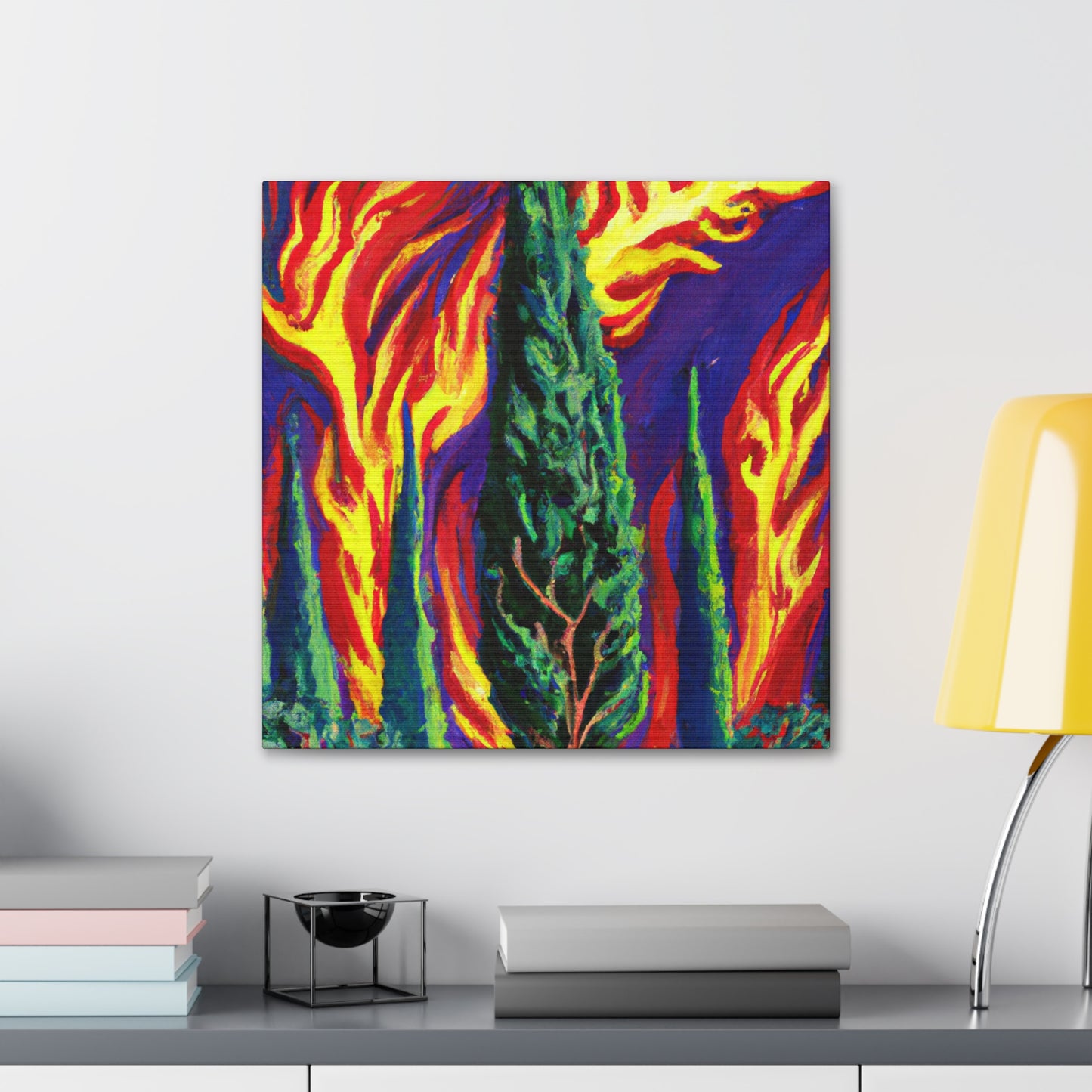 Cypress at Sunset painting - Canvas