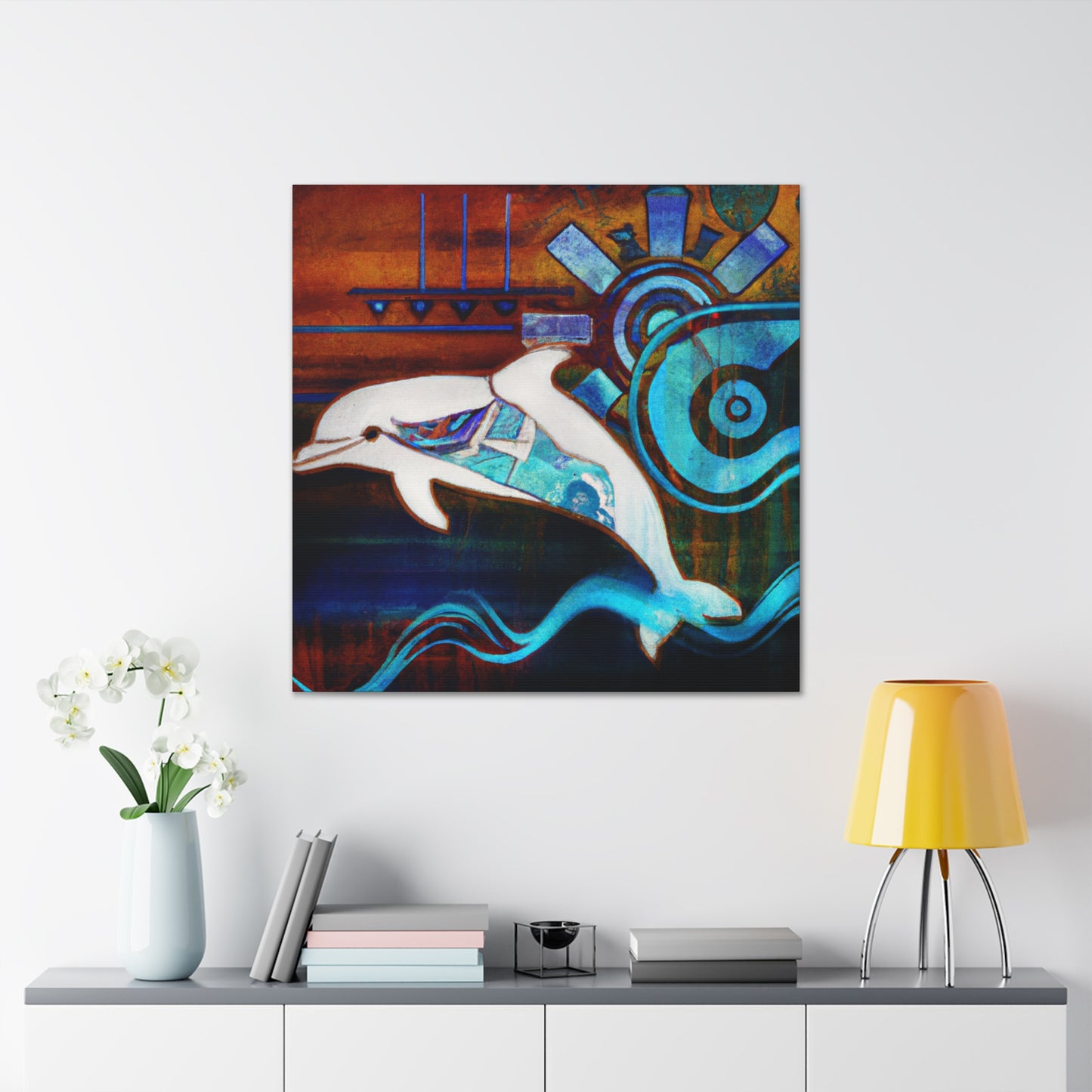 "Dolphins in Wild Waves" - Canvas