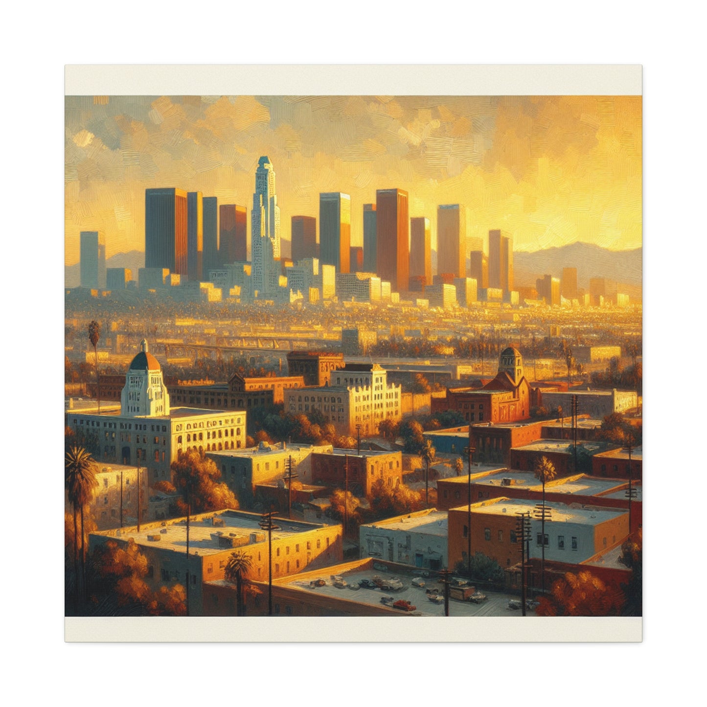 "Golden Eden: Cityscape Reverie" - Canvas