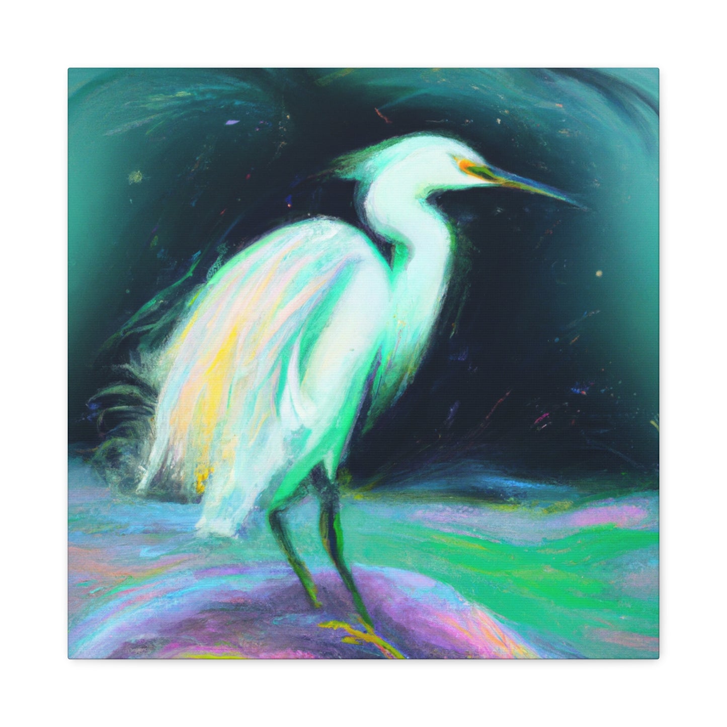 "Winter Egret Snowscape" - Canvas