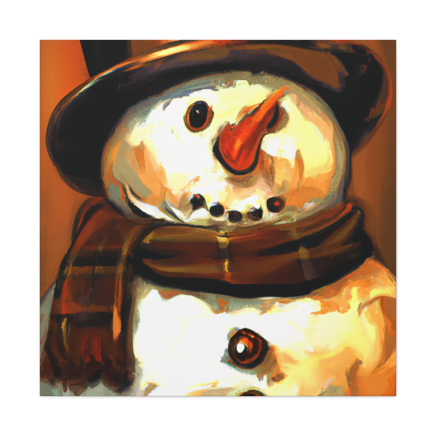 "Snowman In Winter Scene" - Canvas