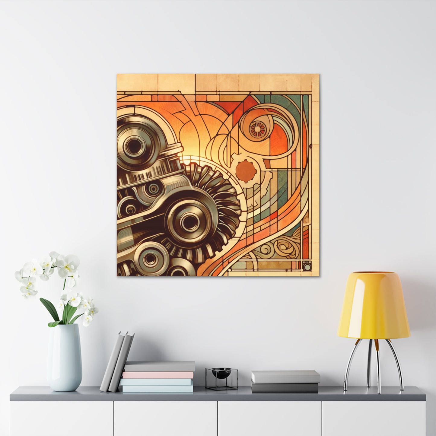 "Gilded Mechanism's Elegance" - Canvas