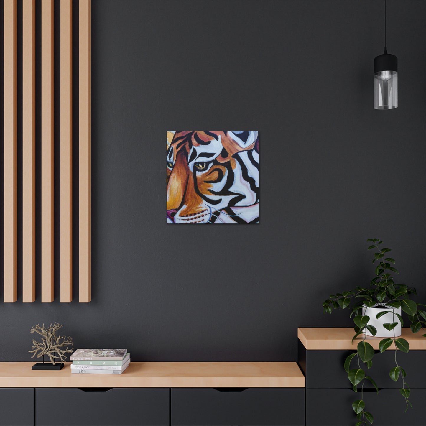 The Bengal tiger has become an iconic symbol of style and elegance in the Art Deco era of the 1920s. Its beautiful orange and black stripes, strong features, and fierce demeanor would all work to create a powerful and stylish motif. This could - Canvas