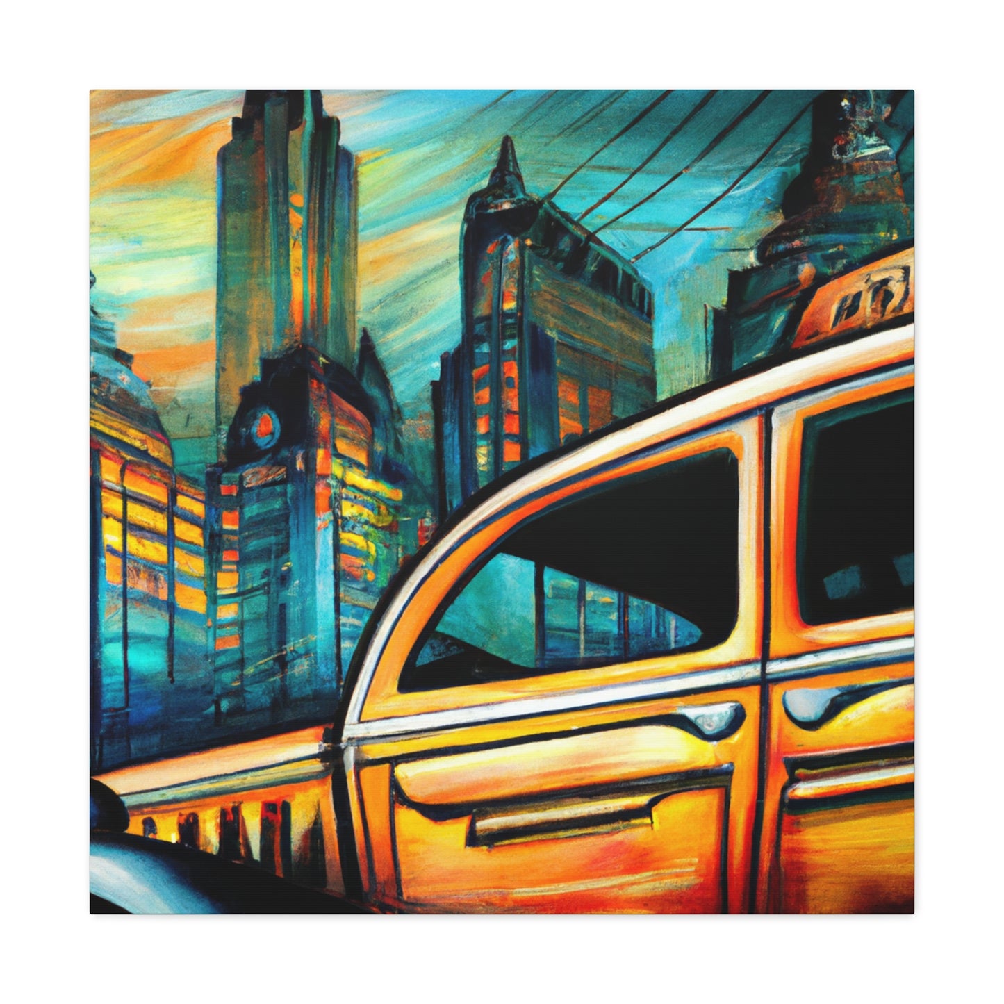 "Taxi at Midnight Glow" - Canvas