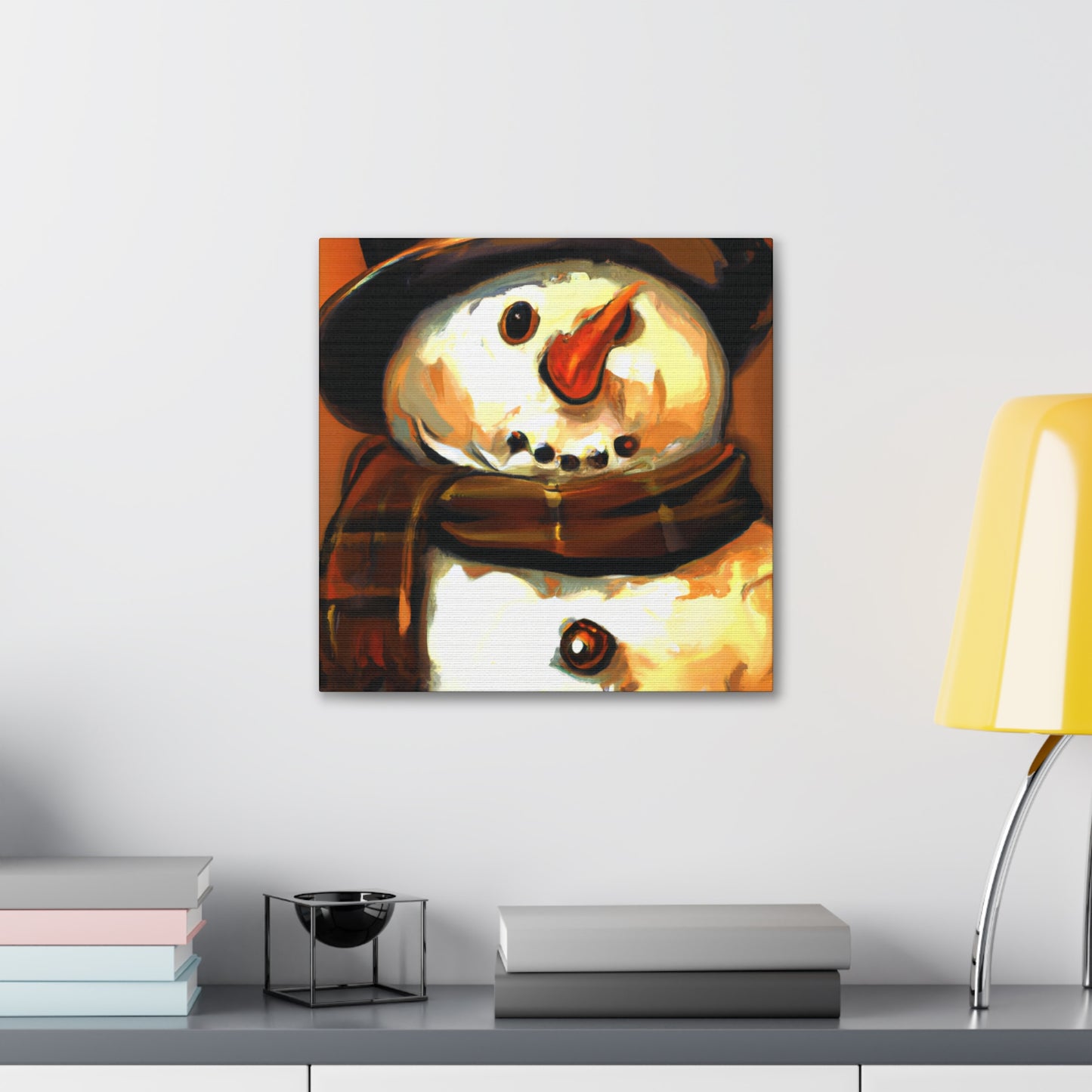 "Snowman In Winter Scene" - Canvas