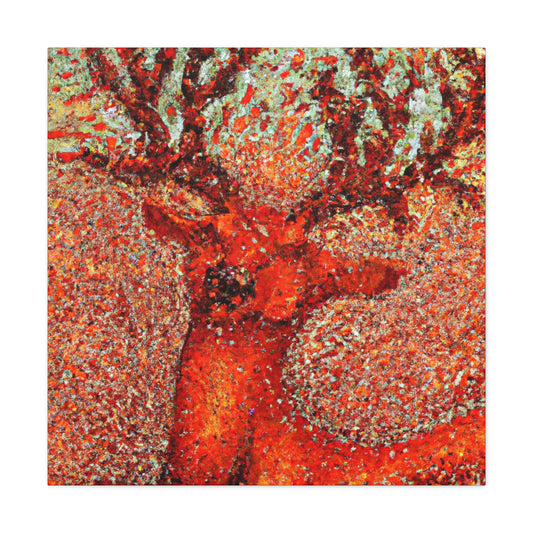 "Reindeer Pointillism Scene" - Canvas