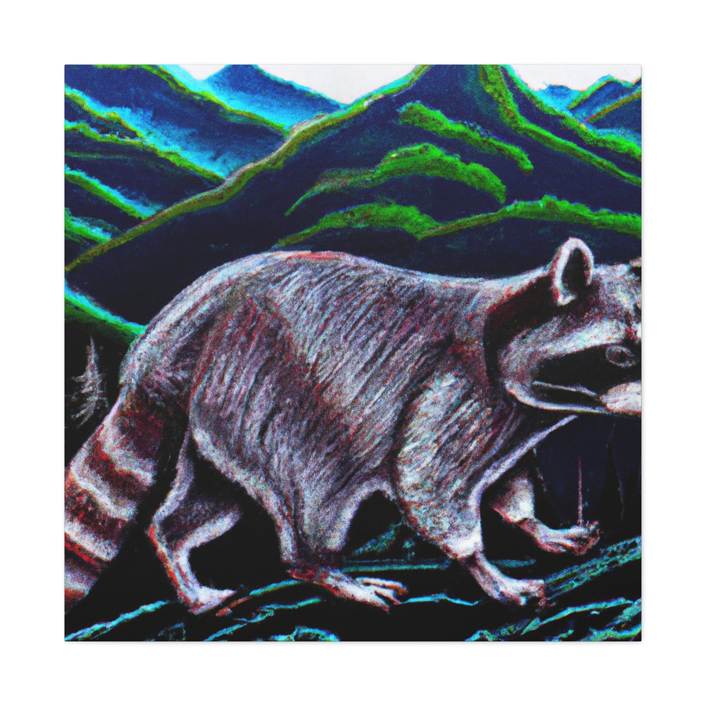 "Raccoon in Moonlight Scene" - Canvas