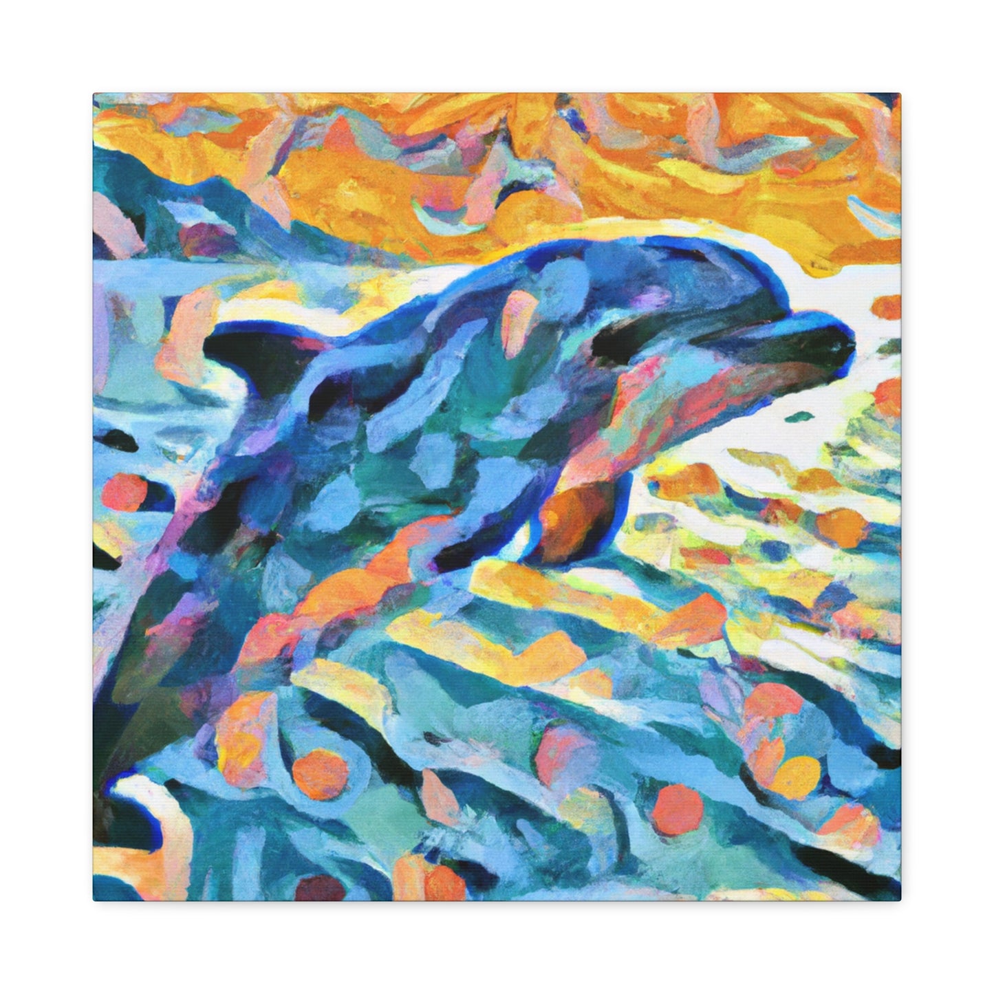 "Dolphin at Sunrise Scene" - Canvas