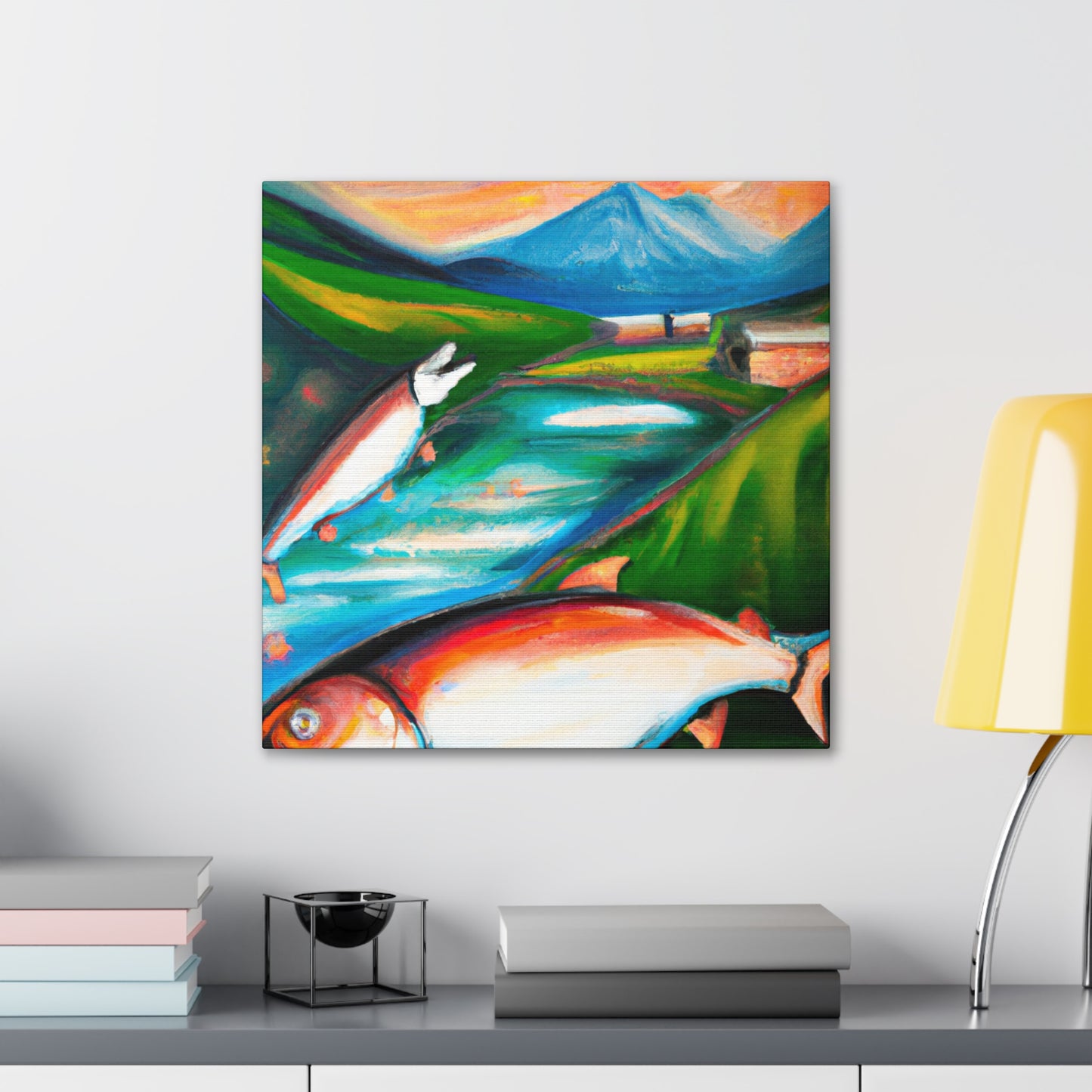 Salmon Swimming Serenely - Canvas