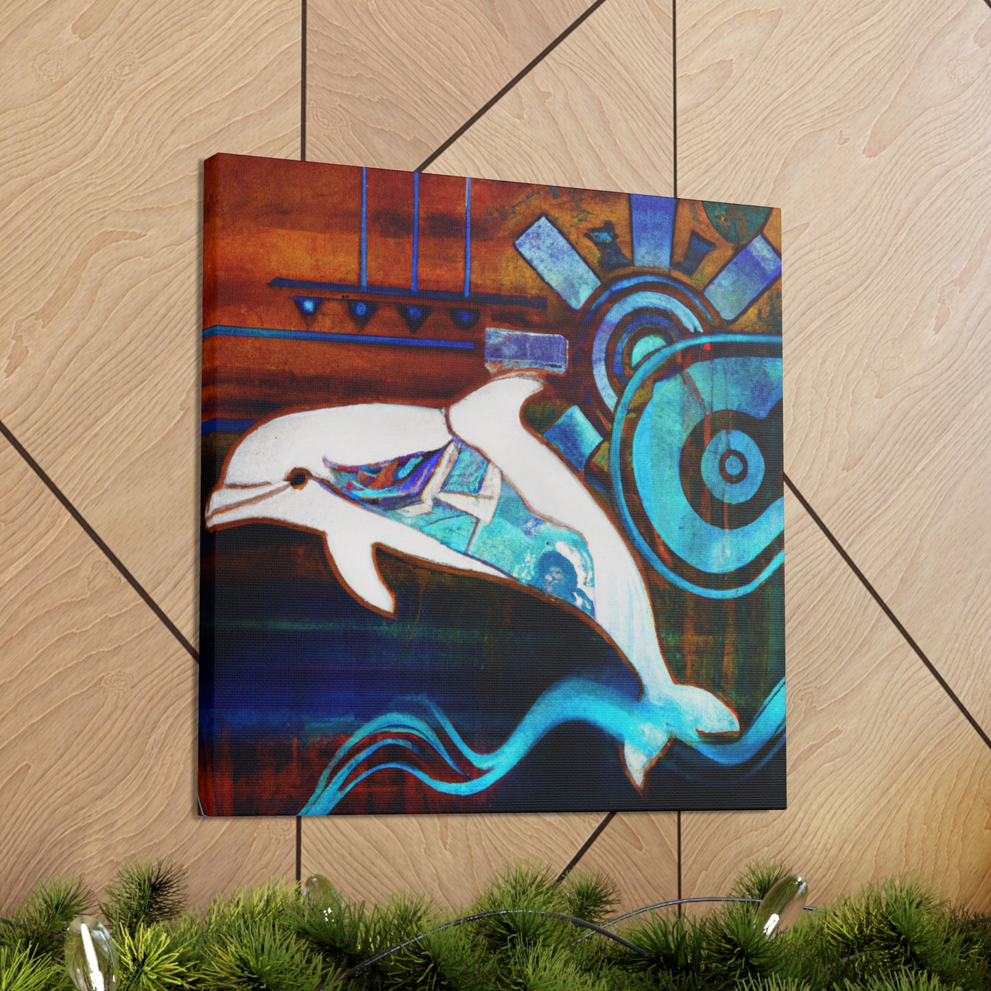 "Dolphins in Wild Waves" - Canvas