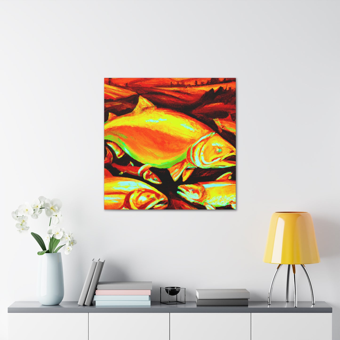 "Salmon in Moonlight Glow" - Canvas