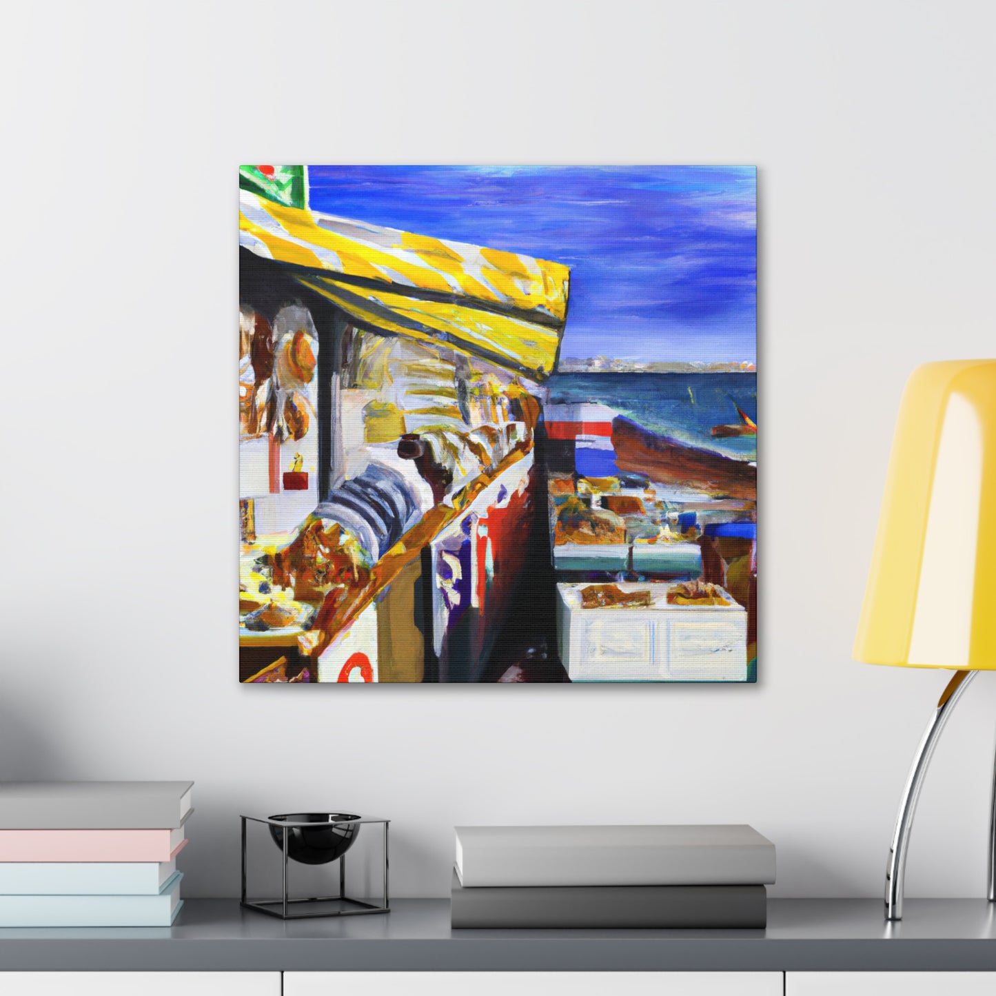 "Beach Shops Realism" - Canvas