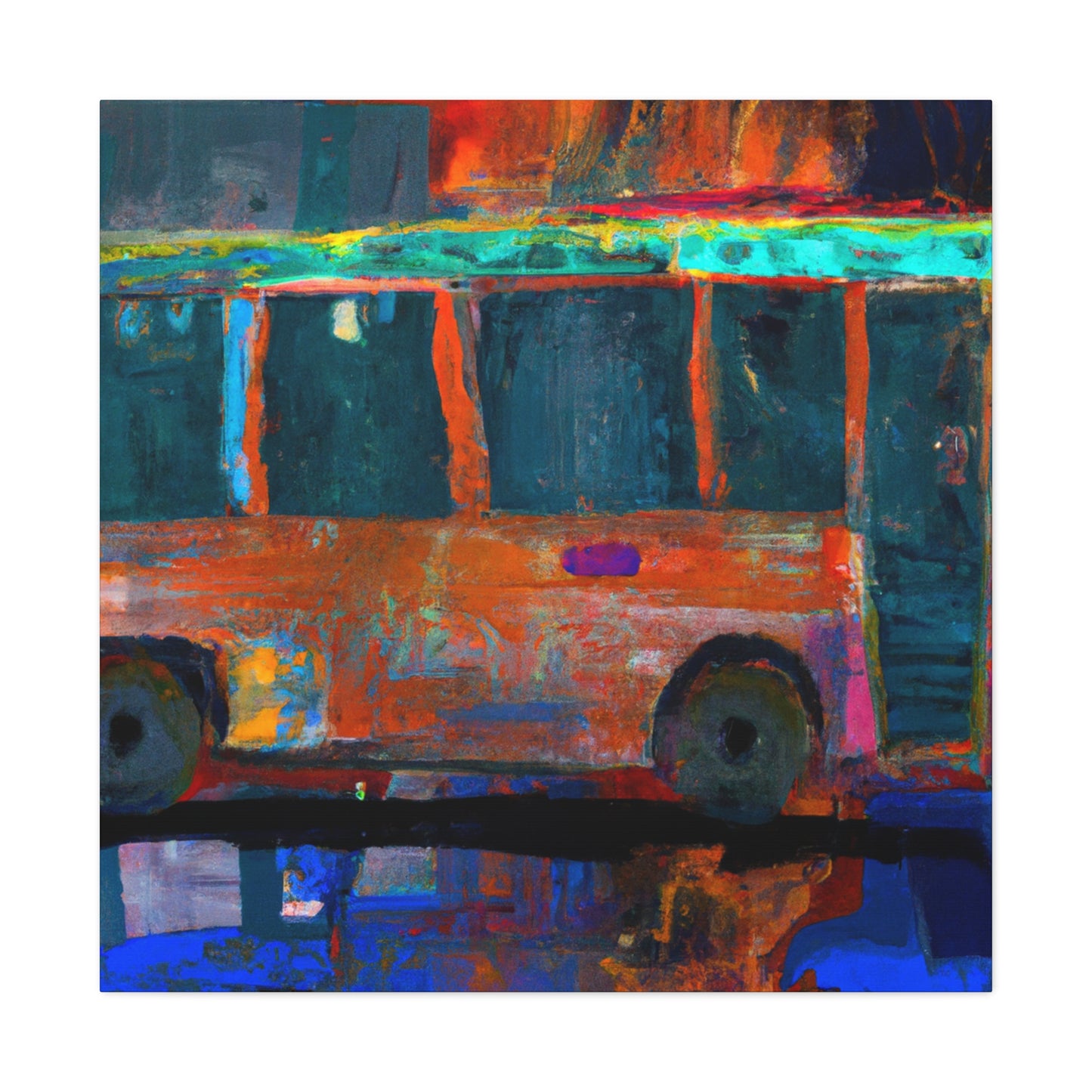 Bus in Blurple Colors - Canvas