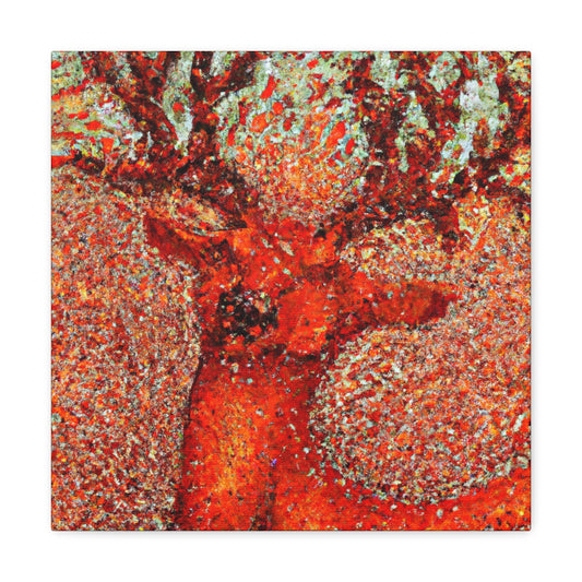 "Reindeer Pointillism Scene" - Canvas