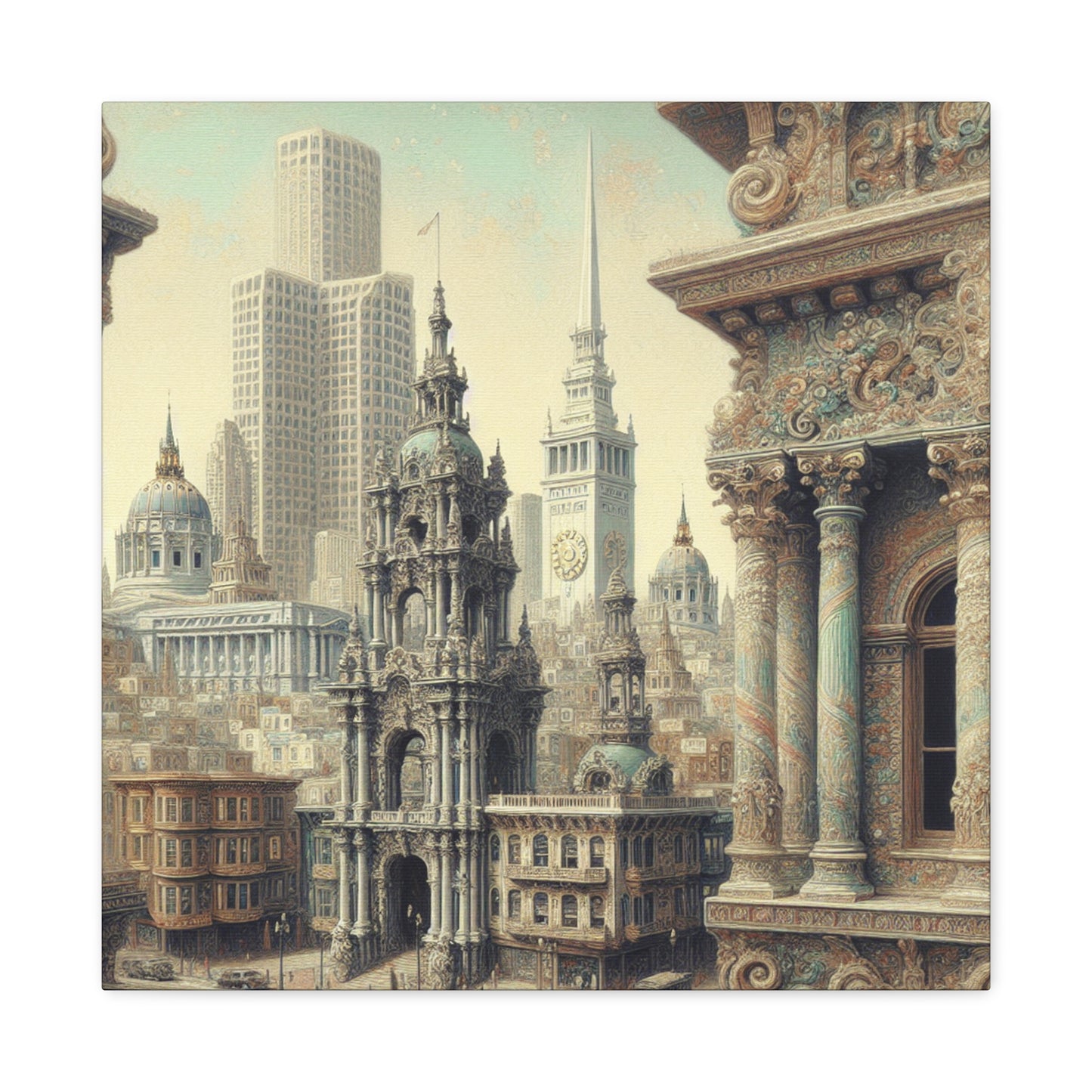 "Golden City's Rococo Splendor" - Canvas