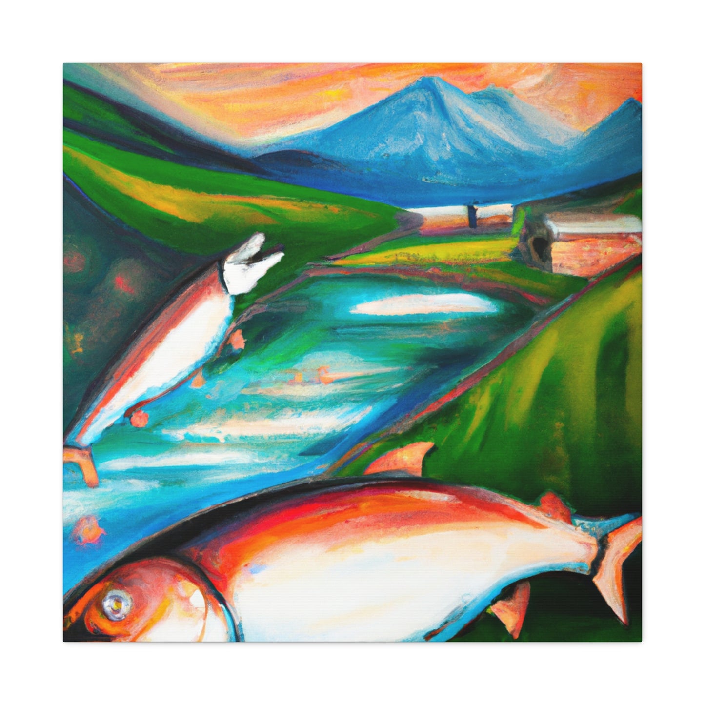 Salmon Swimming Serenely - Canvas