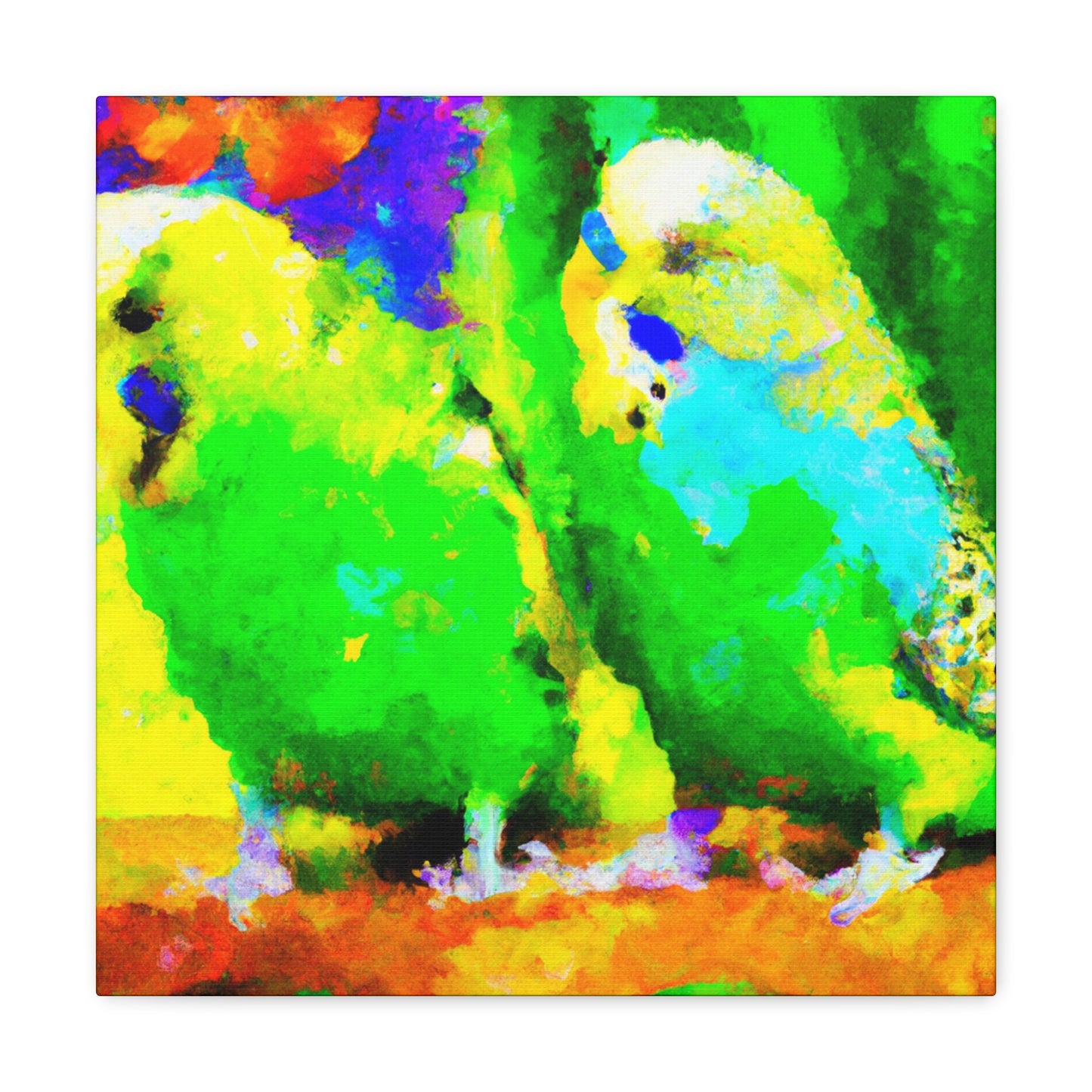 Budgies in Bloom. - Canvas