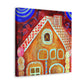 Gingerbread houses are a classic decoration in Art Decor from the 1920s. This popular craft is a fun and festive way to add some nostalgia and whimsy to any room. Gingerbread houses are constructed from edible components, typically dark - Canvas