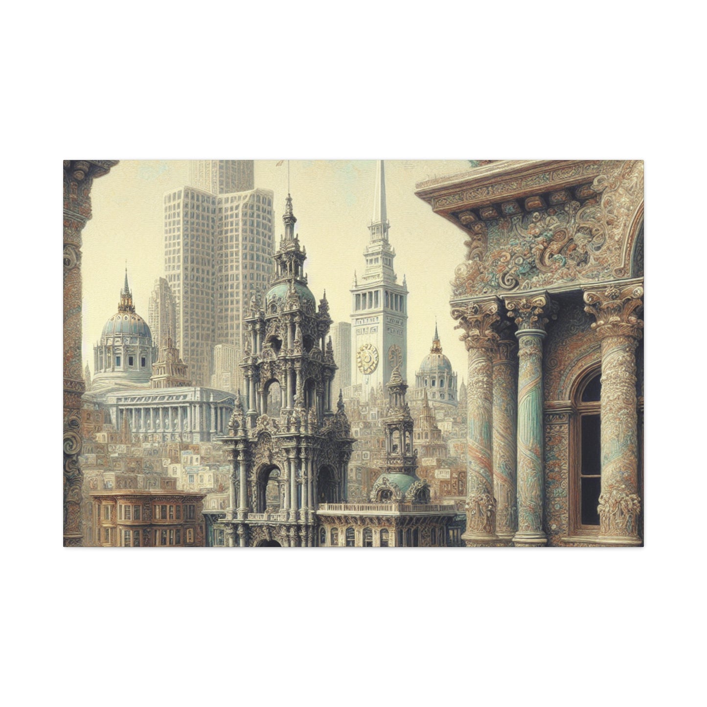 "Golden City's Rococo Splendor" - Canvas