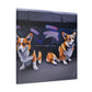 Corgis in Motion. - Canvas