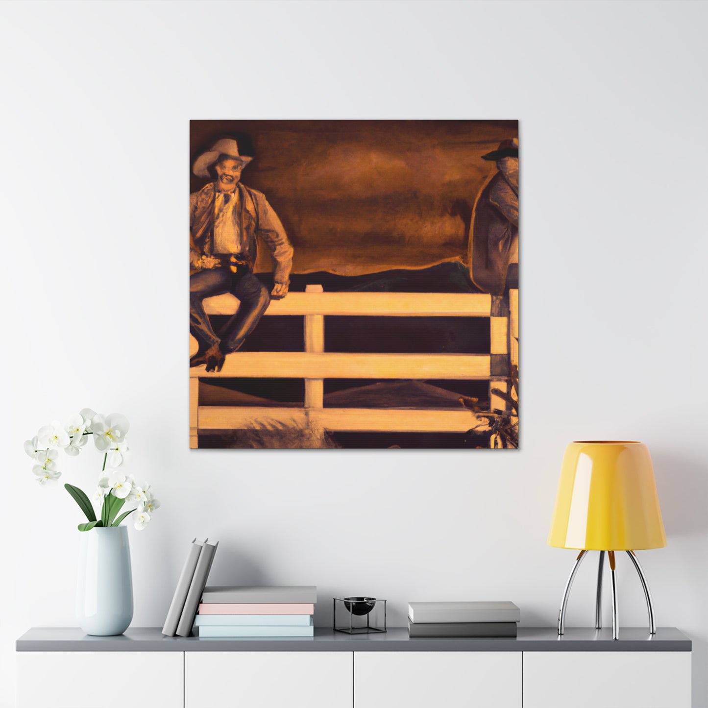 Cowboy on Rustic Fence - Canvas