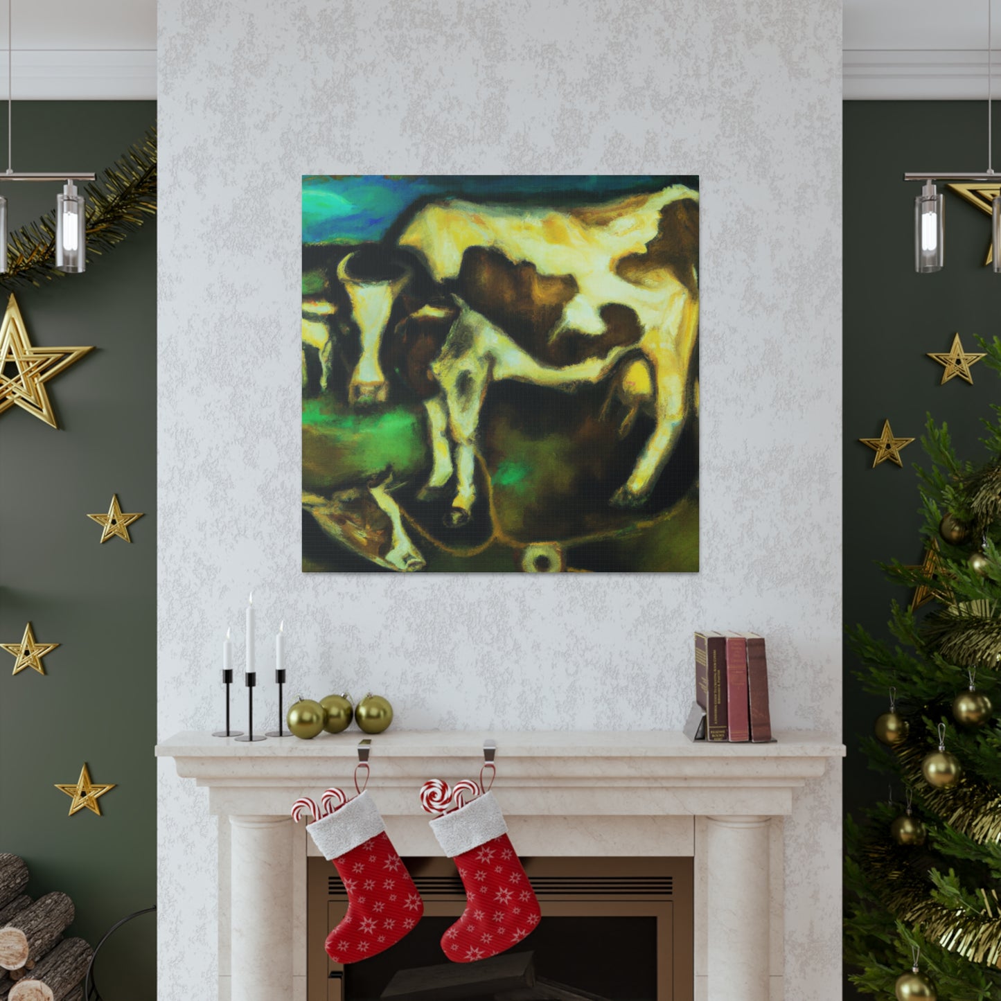 Cow in Cosmic Sky - Canvas