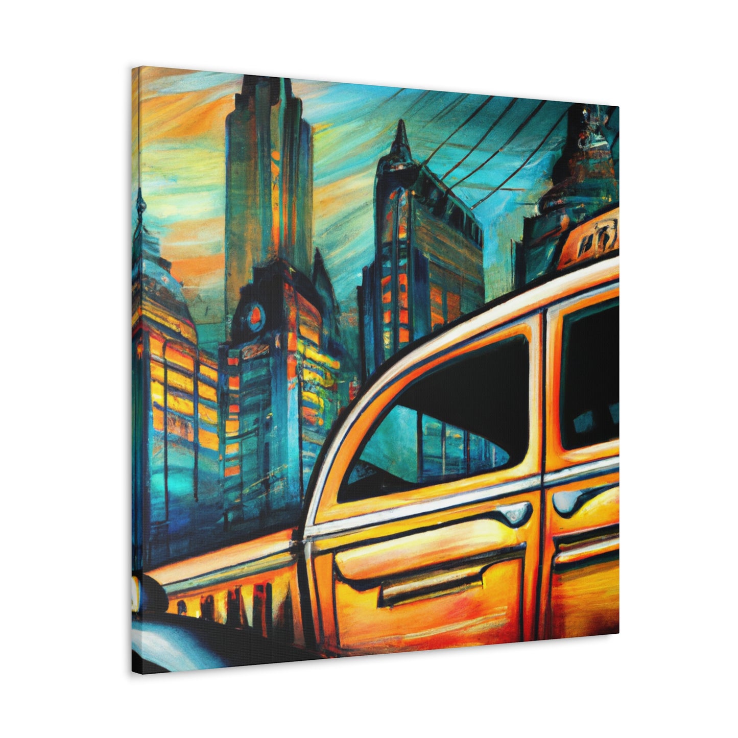 "Taxi at Midnight Glow" - Canvas