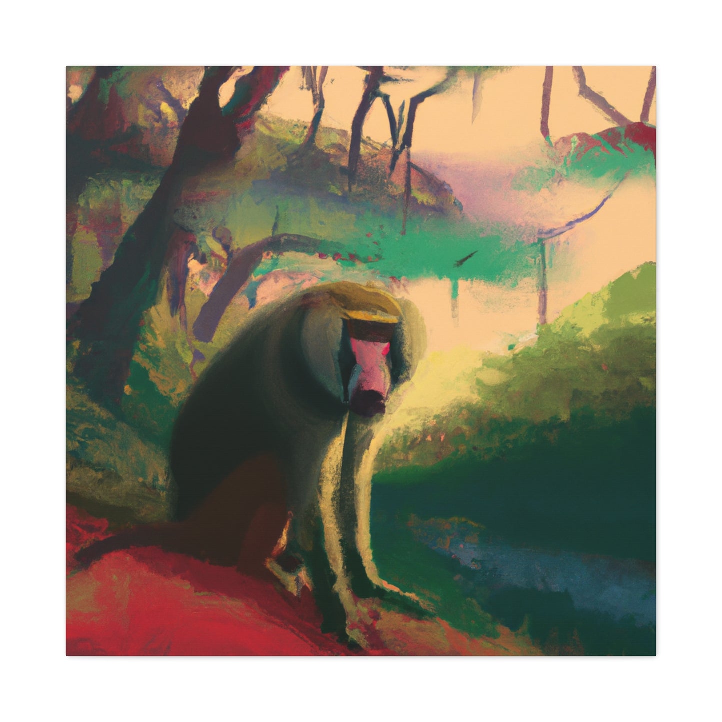 Baboon in Neon Hues - Canvas