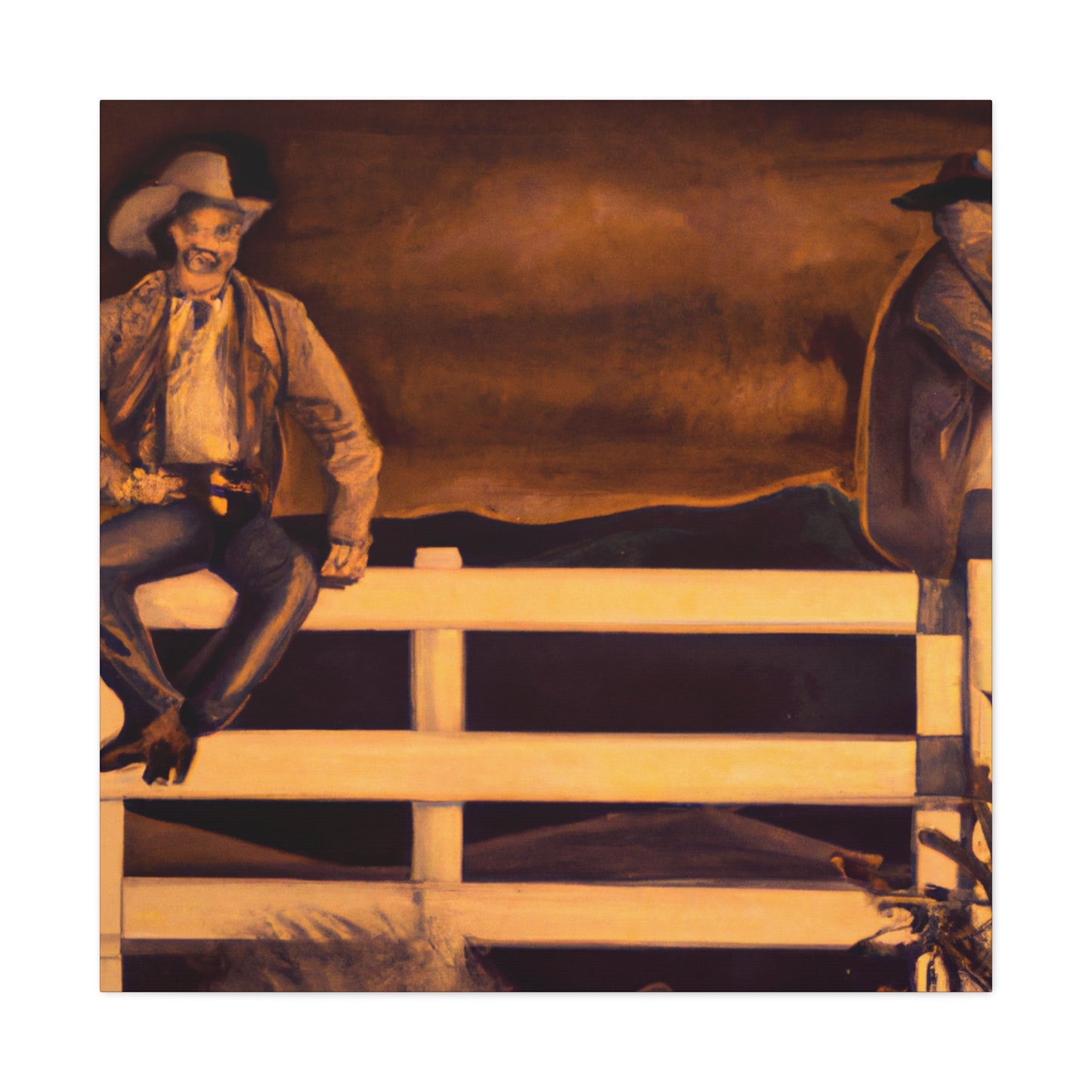 Cowboy on Rustic Fence - Canvas