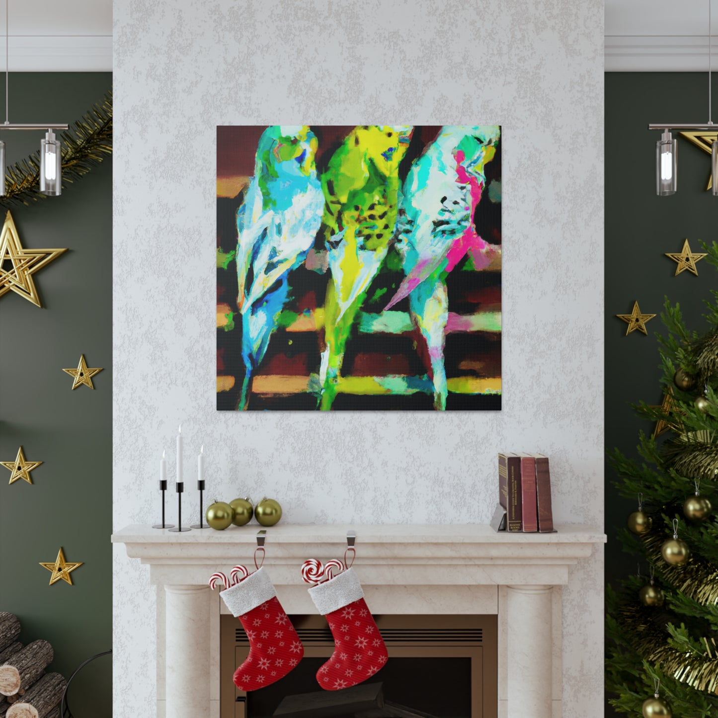 Budgies in Art Deco - Canvas