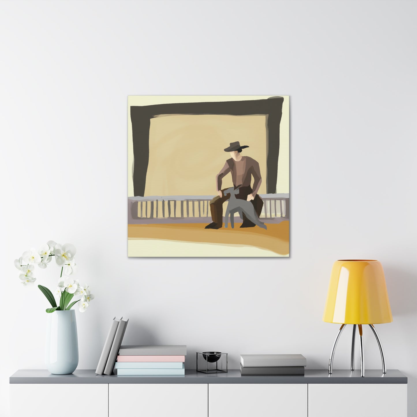 "Cowboy at Dusk Fence" - Canvas