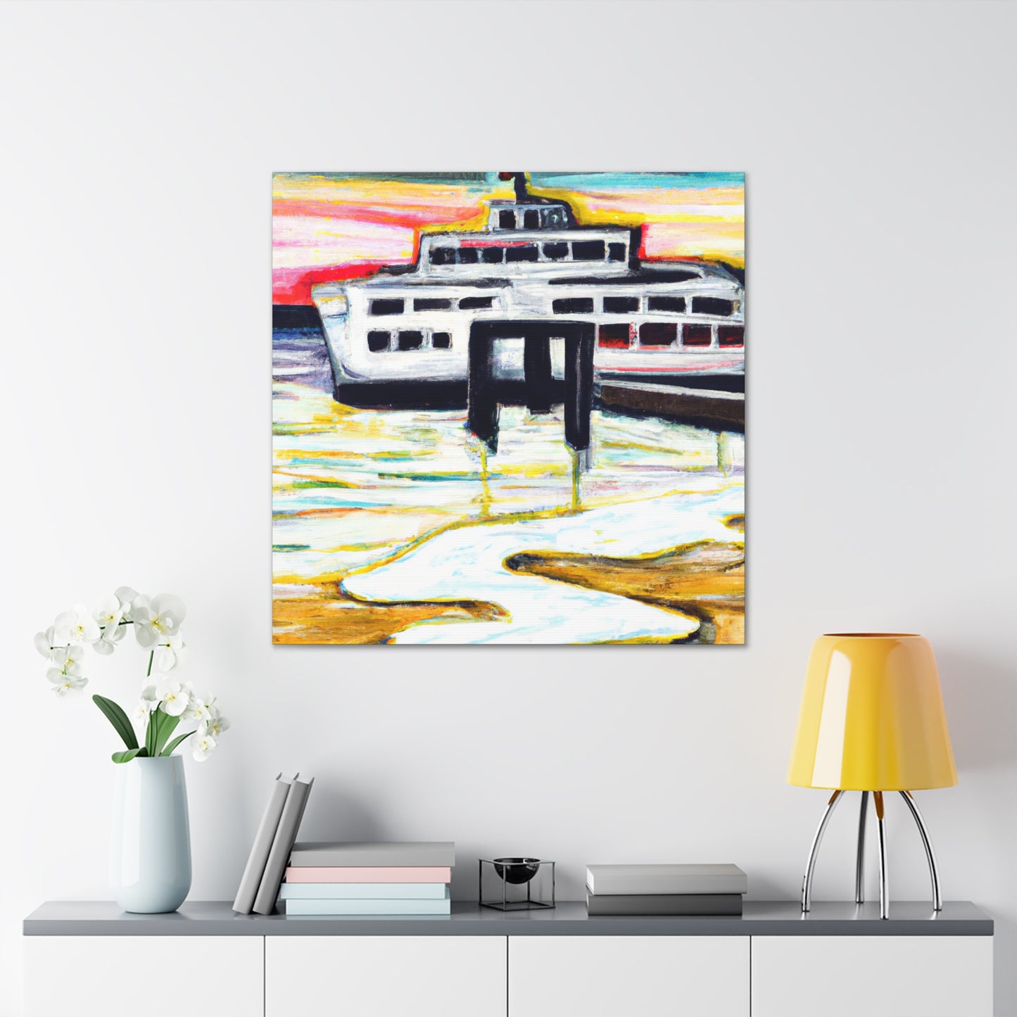 Ferry in Reflection. - Canvas