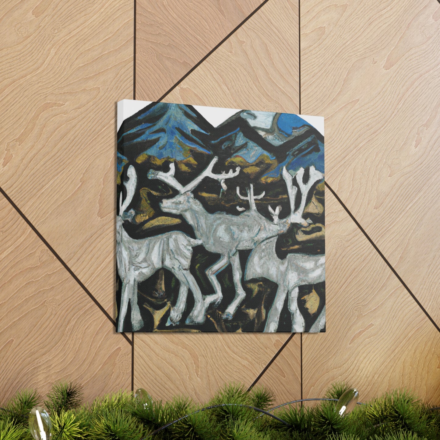 "Deer in Moonlight Scene" - Canvas