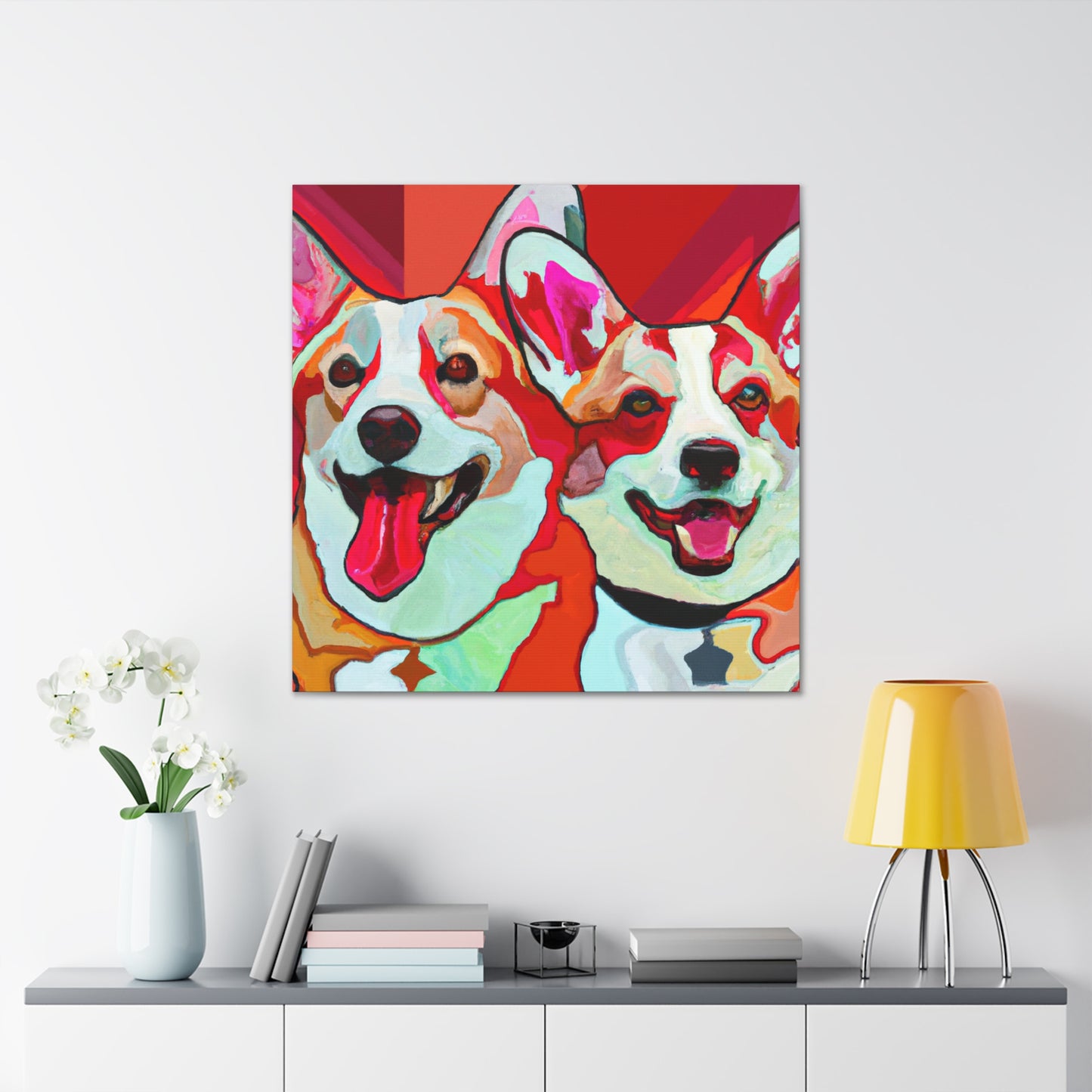 Corgis in Flowers Bloom - Canvas